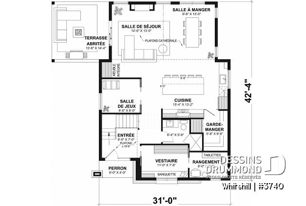 Rez-de-chaussée - Maison à étage sur dalle de béton, aire ouverte et salle de jeux au rez-de-chaussée, 3 chambres - Whitehill