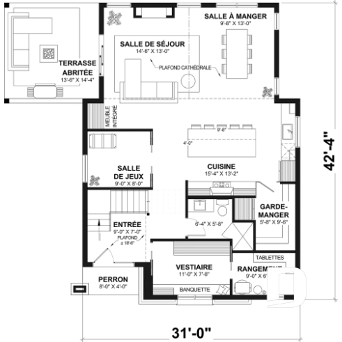 Rez-de-chaussée - Maison à étage sur dalle de béton, aire ouverte et salle de jeux au rez-de-chaussée, 3 chambres - Whitehill