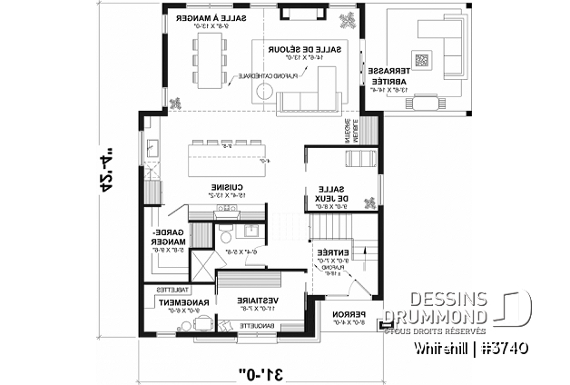 Rez-de-chaussée - Maison à étage sur dalle de béton, aire ouverte et salle de jeux au rez-de-chaussée, 3 chambres - Whitehill