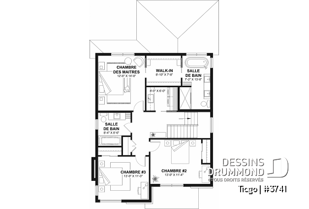 Étage - Plan maison moderne 3 à 5 chambres, bureau, 2.5 sdb, suite des parents à l'étage, s-sol aménagé optionnel ($) - Tiago