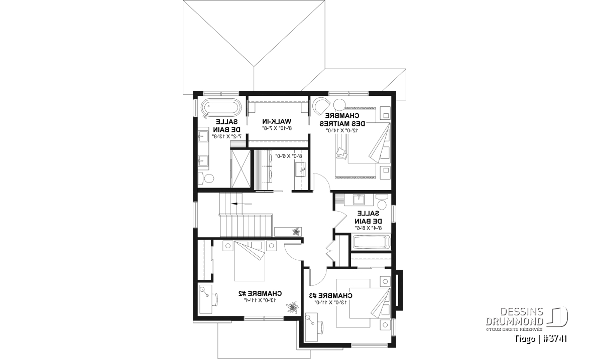 Étage - Plan maison moderne 3 à 5 chambres, bureau, 2.5 sdb, suite des parents à l'étage, s-sol aménagé optionnel ($) - Tiago