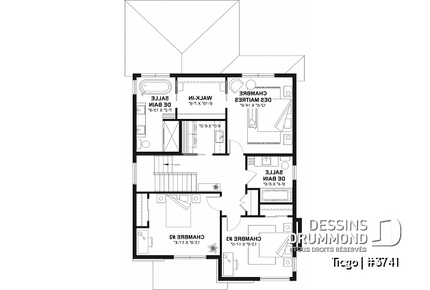 Étage - Plan maison moderne 3 à 5 chambres, bureau, 2.5 sdb, suite des parents à l'étage, s-sol aménagé optionnel ($) - Tiago