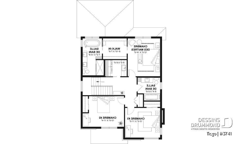 Étage - Plan maison moderne 3 à 5 chambres, bureau, 2.5 sdb, suite des parents à l'étage, s-sol aménagé optionnel ($) - Tiago