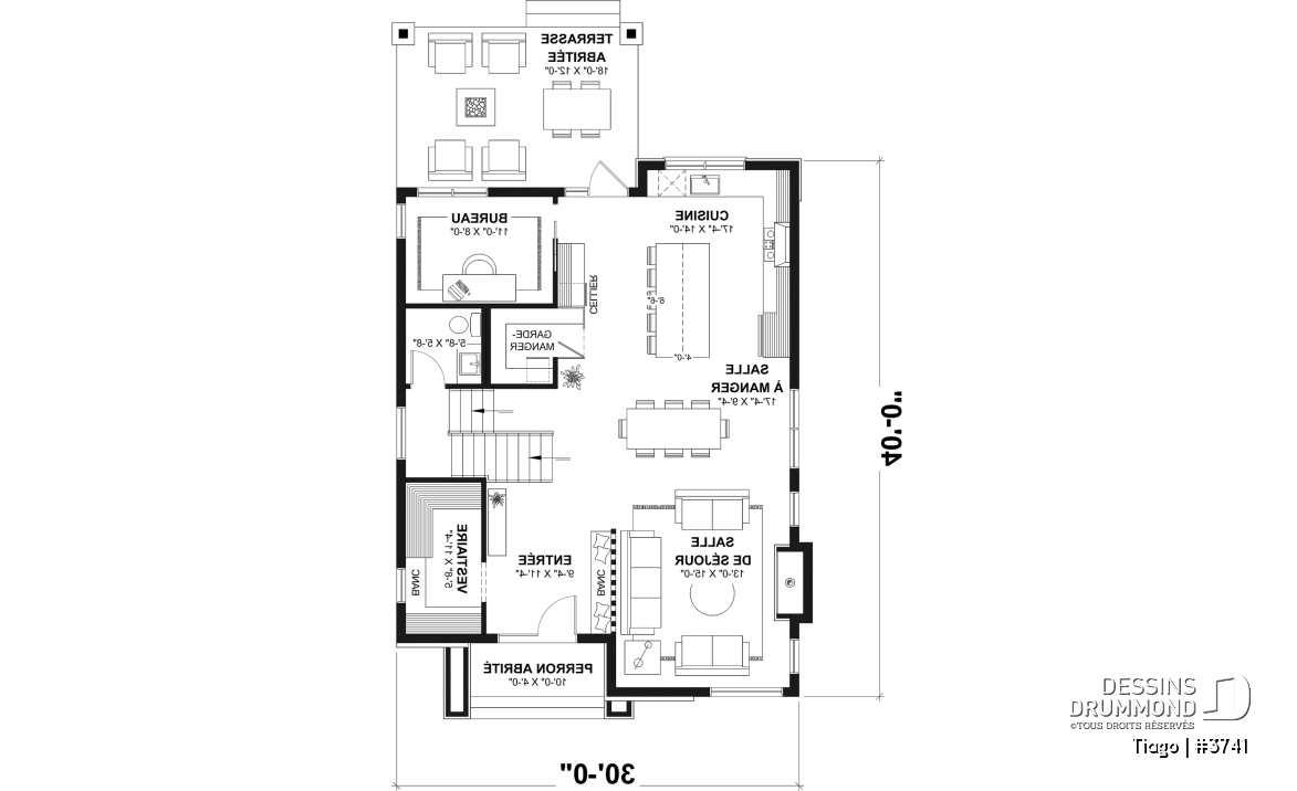 Rez-de-chaussée - Plan maison moderne 3 à 5 chambres, bureau, 2.5 sdb, suite des parents à l'étage, s-sol aménagé optionnel ($) - Tiago