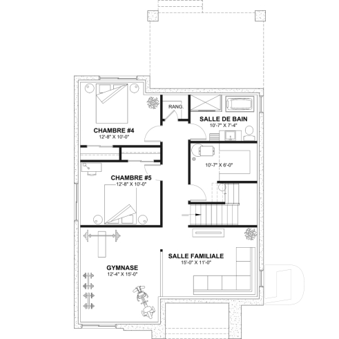 Sous-sol aménagé (Optionel $) - Plan maison moderne 3 à 5 chambres, bureau, 2.5 sdb, suite des parents à l'étage, s-sol aménagé optionnel ($) - Tiago