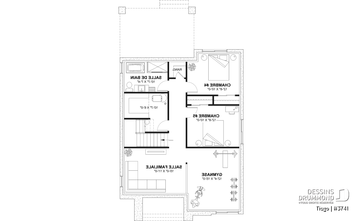 Sous-sol aménagé (Optionel $) - Plan maison moderne 3 à 5 chambres, bureau, 2.5 sdb, suite des parents à l'étage, s-sol aménagé optionnel ($) - Tiago
