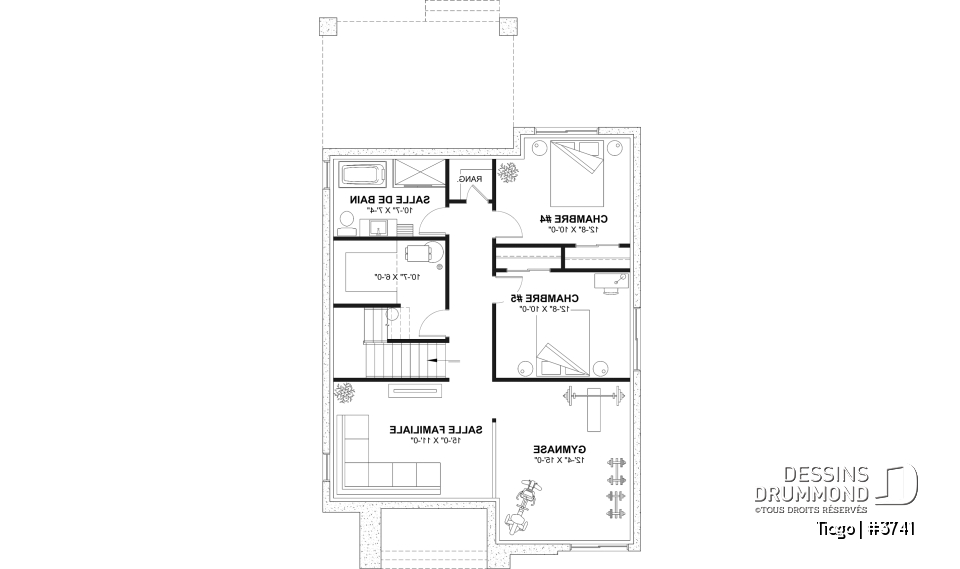 Sous-sol aménagé (Optionel $) - Plan maison moderne 3 à 5 chambres, bureau, 2.5 sdb, suite des parents à l'étage, s-sol aménagé optionnel ($) - Tiago