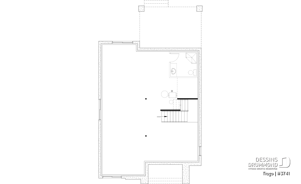 Sous-sol aménageable - Plan maison moderne 3 à 5 chambres, bureau, 2.5 sdb, suite des parents à l'étage, s-sol aménagé optionnel ($) - Tiago