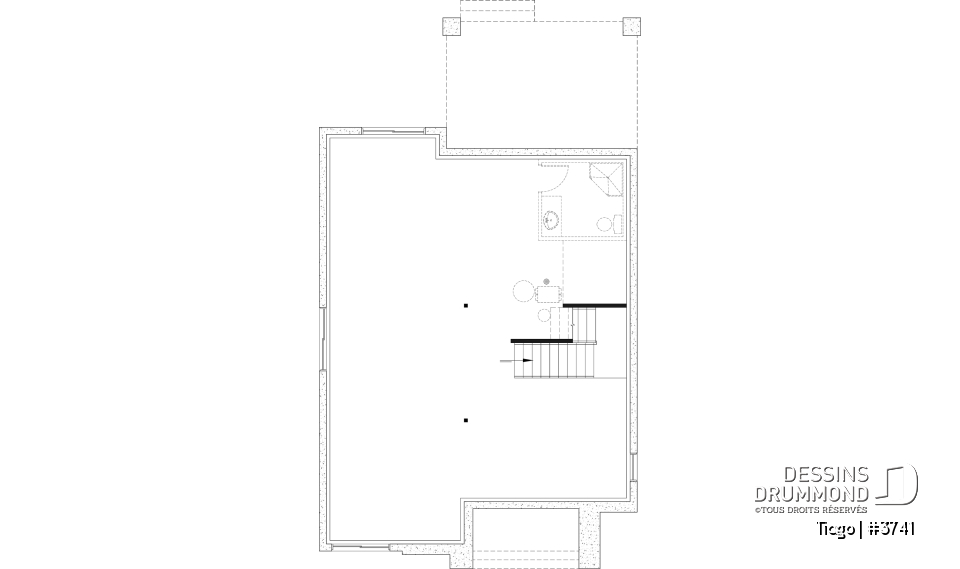 Sous-sol aménageable - Plan maison moderne 3 à 5 chambres, bureau, 2.5 sdb, suite des parents à l'étage, s-sol aménagé optionnel ($) - Tiago