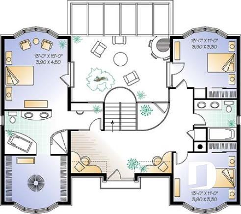 Étage - Maison avec cinéma maison, salle détente avec spa en solarium, balcon intérieur, 2 espaces bureau - Clara