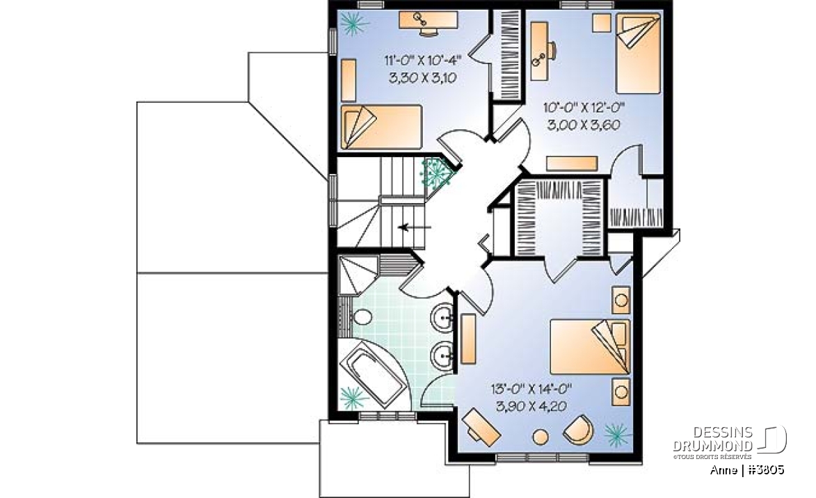 Étage - Maison d'inspiration anglaise, 3 chambres, buanderie au r-d-c, suite des maîtres, garage - Anne