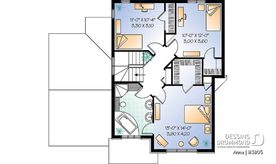 Étage - Maison d'inspiration anglaise, 3 chambres, buanderie au r-d-c, suite des maîtres, garage - Anne