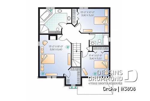 Étage - Plan de maison à étage, chambre des maîtres avec grand walk-in, portes françaises au séjour, 3 chambres - Drake
