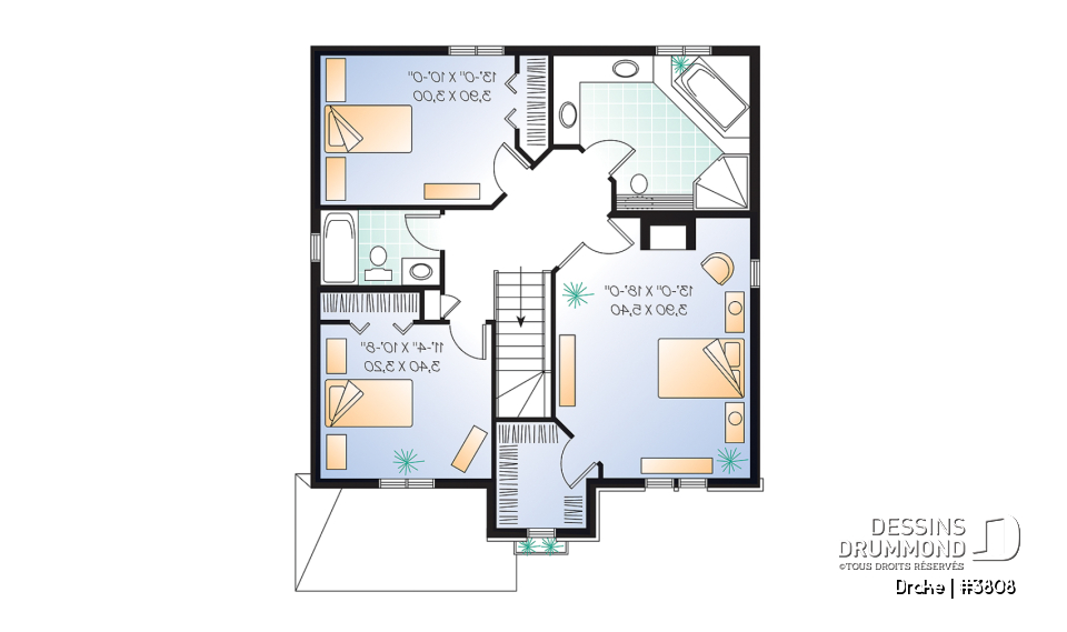 Étage - Plan de maison à étage, chambre des maîtres avec grand walk-in, portes françaises au séjour, 3 chambres - Drake