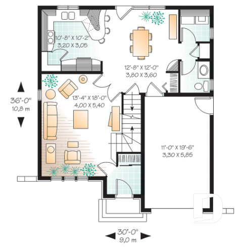 Rez-de-chaussée - Plan de maison à étage, chambre des maîtres avec grand walk-in, portes françaises au séjour, 3 chambres - Drake