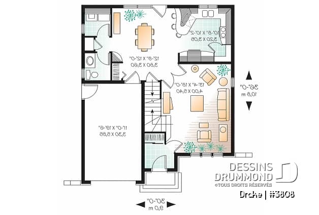 Rez-de-chaussée - Plan de maison à étage, chambre des maîtres avec grand walk-in, portes françaises au séjour, 3 chambres - Drake