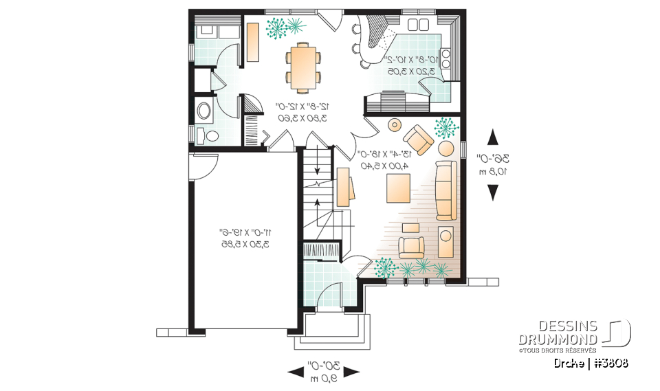 Rez-de-chaussée - Plan de maison à étage, chambre des maîtres avec grand walk-in, portes françaises au séjour, 3 chambres - Drake