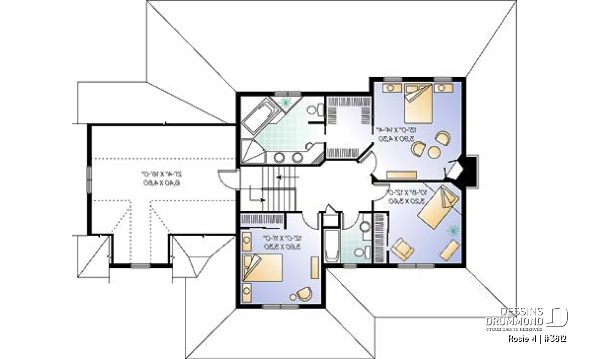 Étage - Plan de maison champêtre américaine, 3 à 4 chambres, balcon arrière habrité, bureau - Rosie 4