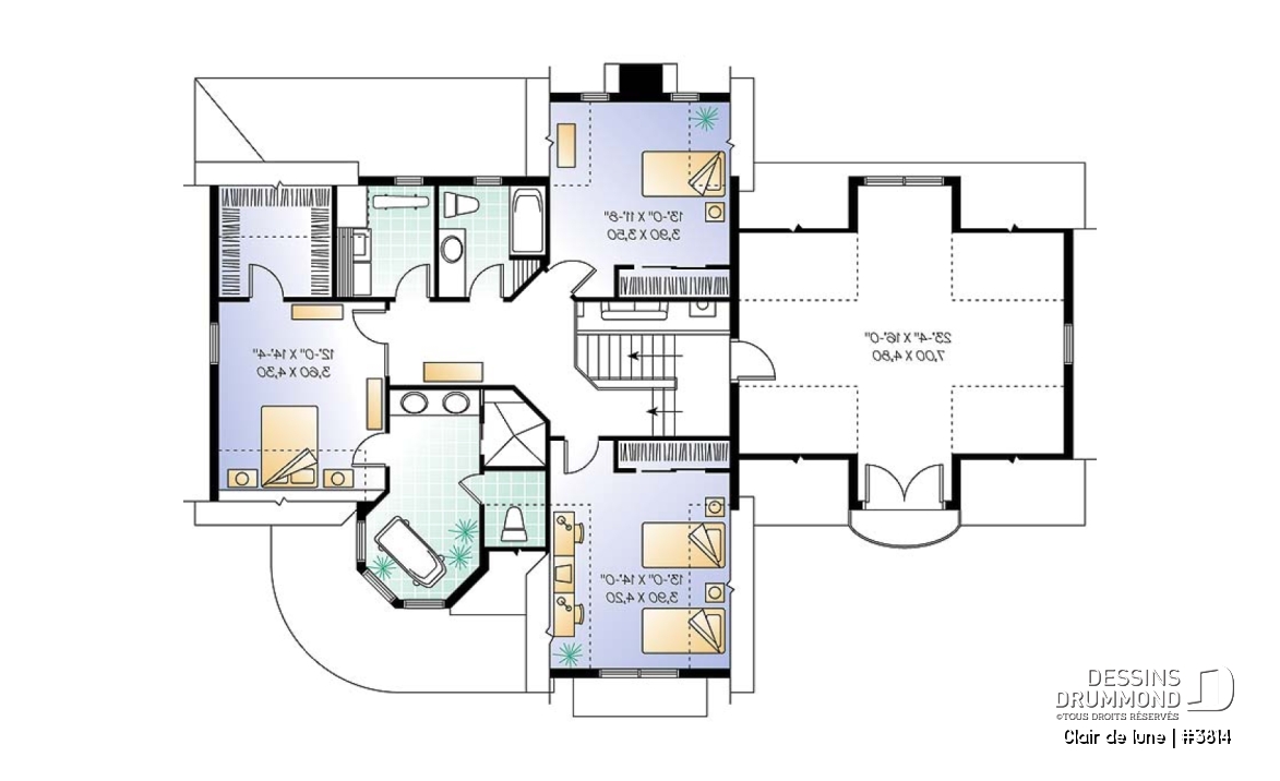 Étage - Plan de maison victorienne, 3 à 4 chambres, salon et salle familiale séparée, espace boni au-dessus du garage - Clair de lune