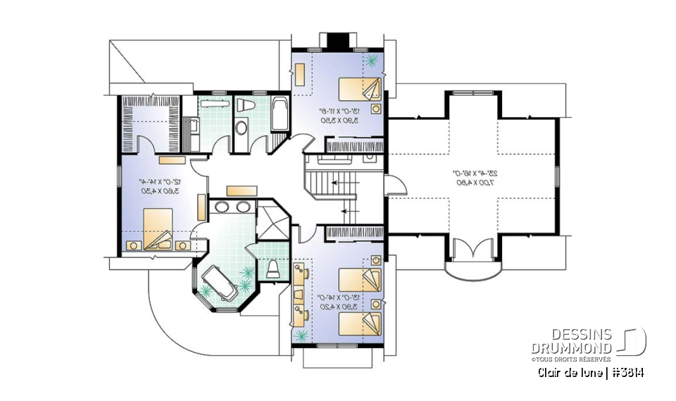 Étage - Plan de maison victorienne, 3 à 4 chambres, salon et salle familiale séparée, espace boni au-dessus du garage - Clair de lune