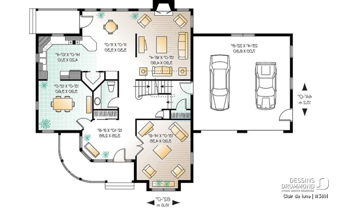 Rez-de-chaussée - Plan de maison victorienne, 3 à 4 chambres, salon et salle familiale séparée, espace boni au-dessus du garage - Clair de lune