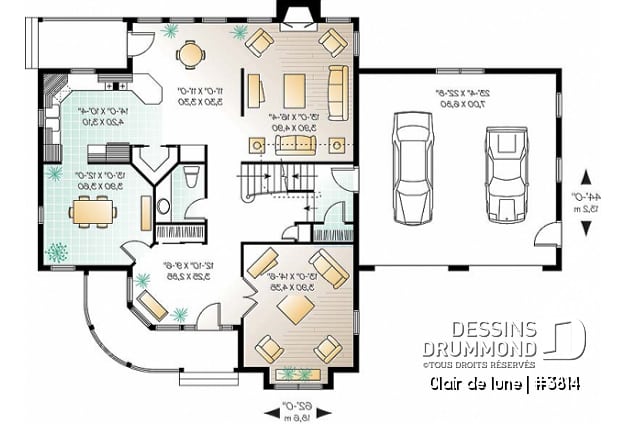 Rez-de-chaussée - Plan de maison victorienne, 3 à 4 chambres, salon et salle familiale séparée, espace boni au-dessus du garage - Clair de lune