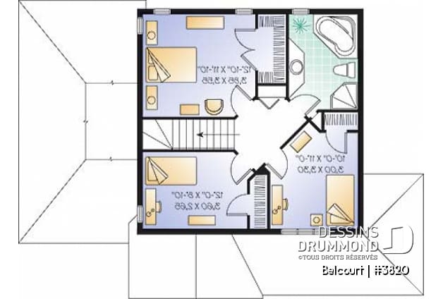 Étage - Plan de maison champêtre économique, 3 chambres, garage et sous-sol aménageable - Belcourt