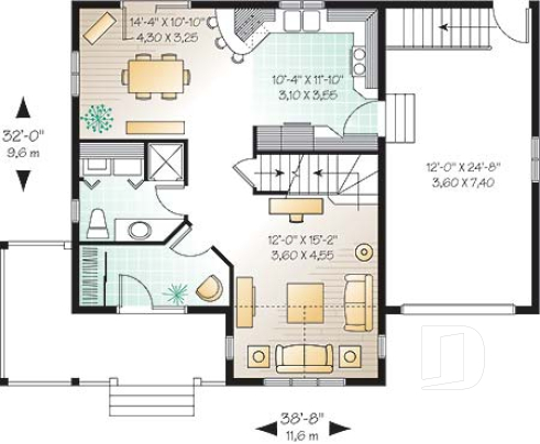 Rez-de-chaussée - Plan de maison champêtre économique, 3 chambres, garage et sous-sol aménageable - Belcourt