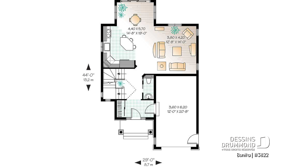 Rez-de-chaussée - Espace remarquablement ouvert, 3 chambres, plafond cathédrale, garage - Bonita