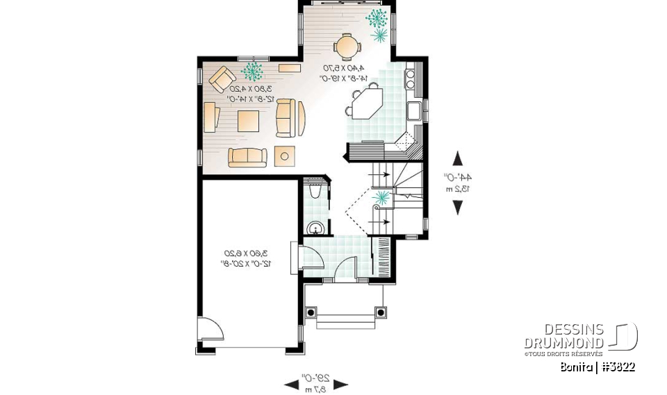 Rez-de-chaussée - Espace remarquablement ouvert, 3 chambres, plafond cathédrale, garage - Bonita