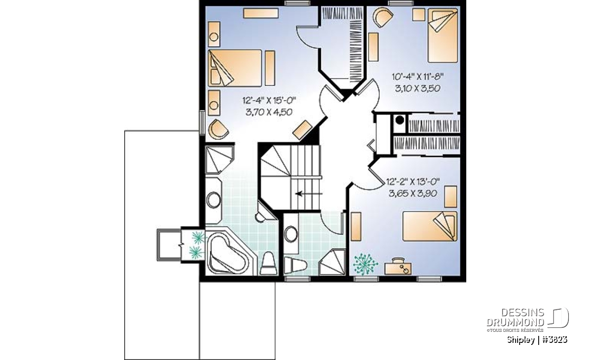 Étage - Plan d'un grande maison familiale, 3 chambres, foyer à deux faces, garde-manger, vestibule et plus! - Shipley
