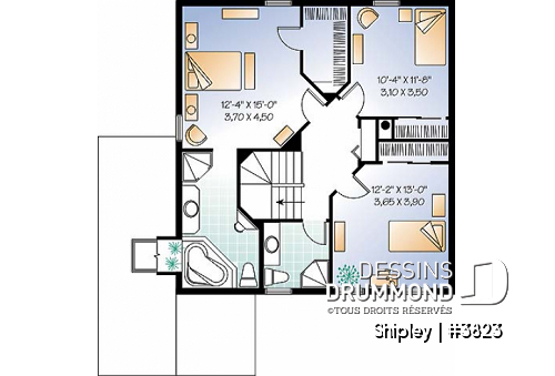 Étage - Plan d'un grande maison familiale, 3 chambres, foyer à deux faces, garde-manger, vestibule et plus! - Shipley