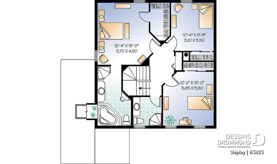 Étage - Plan d'un grande maison familiale, 3 chambres, foyer à deux faces, garde-manger, vestibule et plus! - Shipley