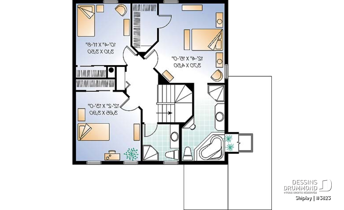 Étage - Plan d'un grande maison familiale, 3 chambres, foyer à deux faces, garde-manger, vestibule et plus! - Shipley