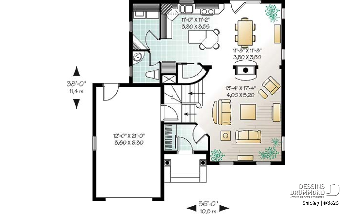Rez-de-chaussée - Plan d'un grande maison familiale, 3 chambres, foyer à deux faces, garde-manger, vestibule et plus! - Shipley