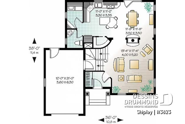 Rez-de-chaussée - Plan d'un grande maison familiale, 3 chambres, foyer à deux faces, garde-manger, vestibule et plus! - Shipley