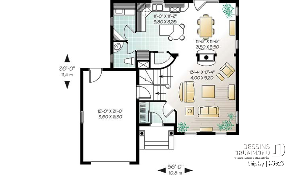 Rez-de-chaussée - Plan d'un grande maison familiale, 3 chambres, foyer à deux faces, garde-manger, vestibule et plus! - Shipley