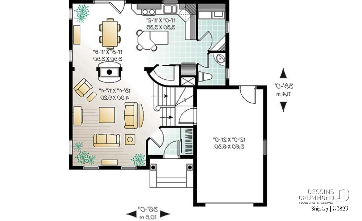 Rez-de-chaussée - Plan d'un grande maison familiale, 3 chambres, foyer à deux faces, garde-manger, vestibule et plus! - Shipley
