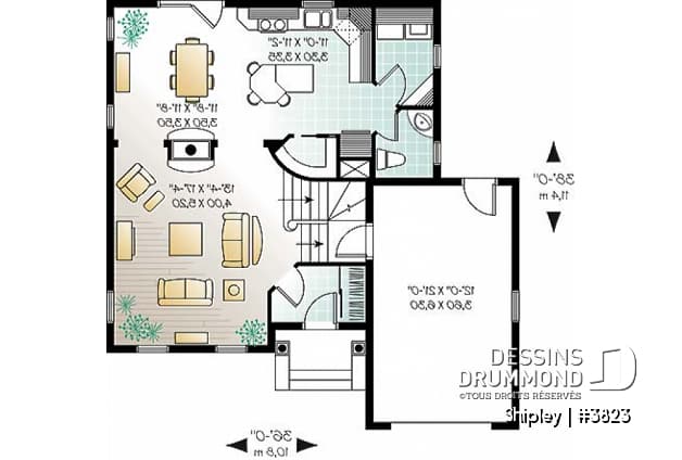 Rez-de-chaussée - Plan d'un grande maison familiale, 3 chambres, foyer à deux faces, garde-manger, vestibule et plus! - Shipley