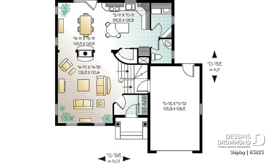Rez-de-chaussée - Plan d'un grande maison familiale, 3 chambres, foyer à deux faces, garde-manger, vestibule et plus! - Shipley