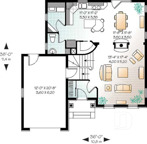 Rez-de-chaussée - Plan de maison à étage avec garage, foyer deux faces, 3 chambres, 2 salles de bain, garde-manger - Le Frontenac 2