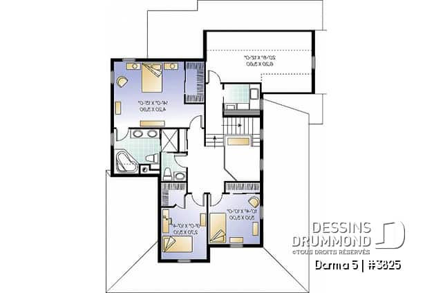 Étage - Plan de maison 3 chambres, grande galerie couverte à l'avant, garage double, mezzanine, plafond 9' - Darma 5