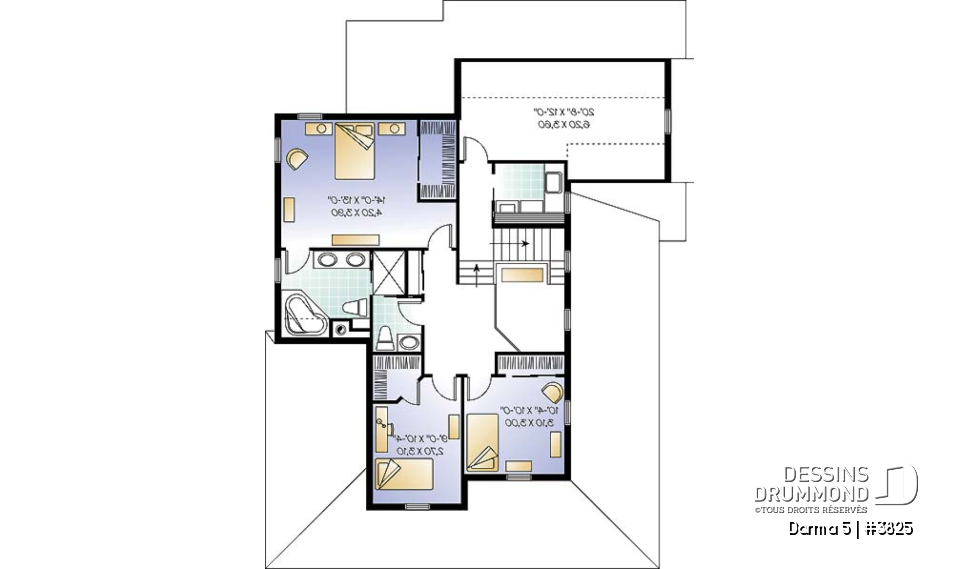 Étage - Plan de maison 3 chambres, grande galerie couverte à l'avant, garage double, mezzanine, plafond 9' - Darma 5