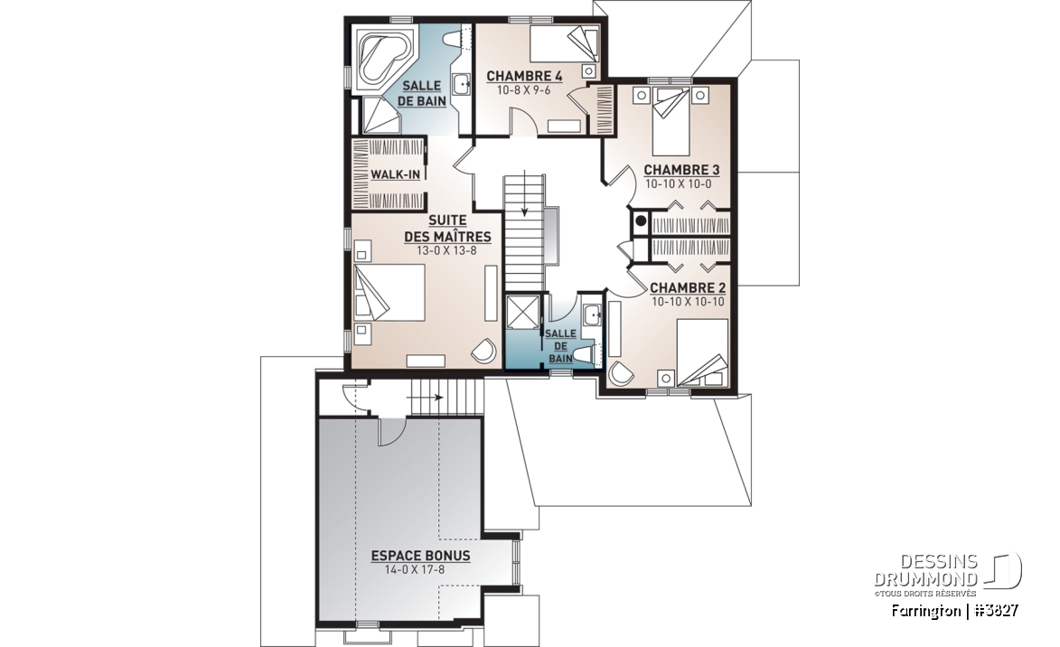 Étage - Plan de maison 4 chambres + espace boni, bureau à domicile, plafond 9', foyer en coin, garage double - Farrington