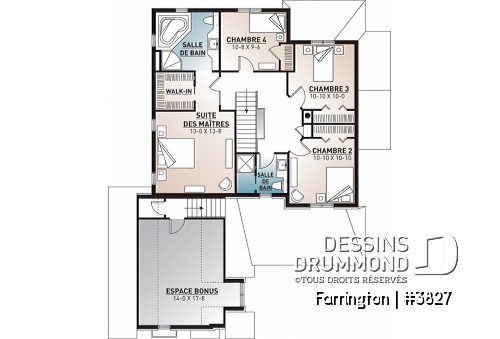 Étage - Plan de maison 4 chambres + espace boni, bureau à domicile, plafond 9', foyer en coin, garage double - Farrington