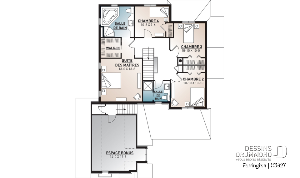 Étage - Plan de maison 4 chambres + espace boni, bureau à domicile, plafond 9', foyer en coin, garage double - Farrington