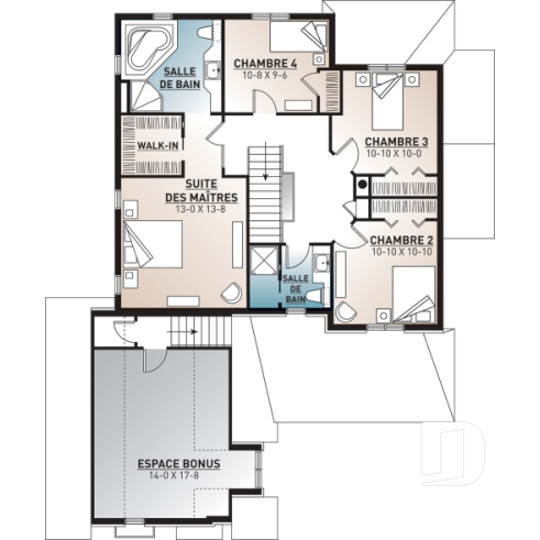 Étage - Plan de maison 4 chambres + espace boni, bureau à domicile, plafond 9', foyer en coin, garage double - Farrington