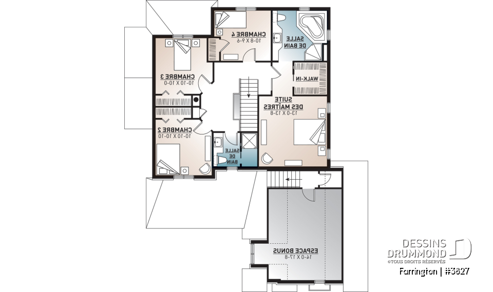 Étage - Plan de maison 4 chambres + espace boni, bureau à domicile, plafond 9', foyer en coin, garage double - Farrington