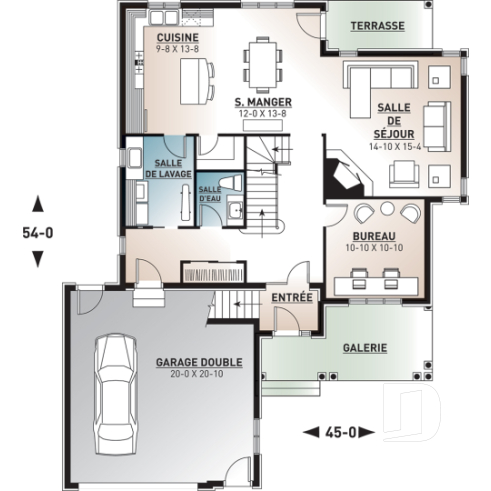 Rez-de-chaussée - Plan de maison 4 chambres + espace boni, bureau à domicile, plafond 9', foyer en coin, garage double - Farrington