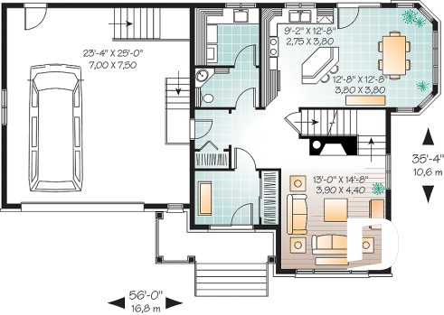 Rez-de-chaussée - Plan de maison style Tudor, 4 grandes chambres, suite des maîtres séparées, garage double - Amiral 3